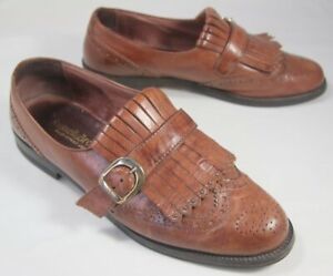 Russell & Bromley 40.5 / 7.5 Ladies Fringed Monk Strap Buckle Loafers Mid Brown 