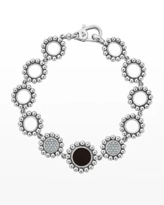 🆕️$1300 LAGOS *MAYA* DIAMOND & BLACK ONYX CIRCLE STERLING SILVER LINK Bracelet - Image 1 of 4