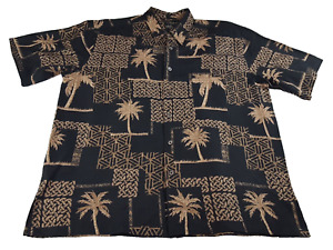 Tori Richard Men's Large Black Gold Silk Short Sleeve Button Up Shirt Palm Trees