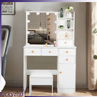 Dressing Table with 5 Drawers & 10 LED Mirror Stool Set Makeup Desk Vanity Table