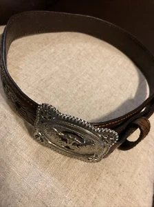 Nocona Belt Co Boy’s Brown Silver Colored Texas Longhorn Belt Tooled - Picture 1 of 8