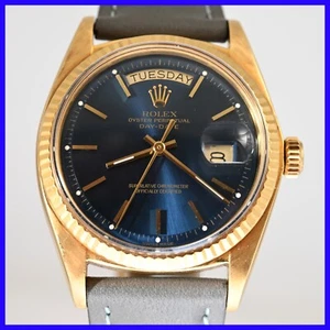VINTAGE ROLEX PRESIDENT 1803 BLUE DIAL NON QUICK 18K SOLID GOLD MENS WATCH - Picture 1 of 17