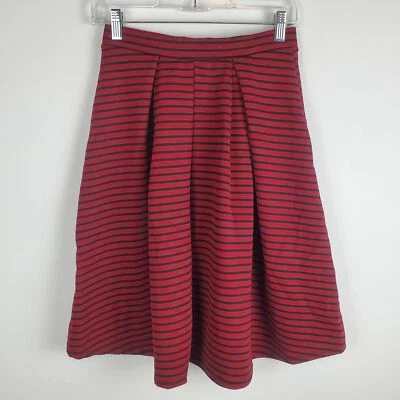 Wet Seal Small Ribbed Pleated Midi Skirt Pull on Red Black Stripes - Image 1 of 4