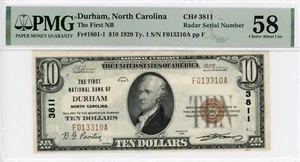 1929 Durham, NC $10 note First NB CH#3811 PMG 58 - Picture 1 of 2