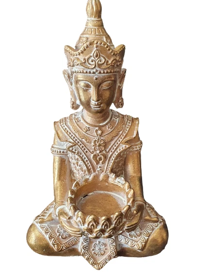 Meditierende Buddha-Statue Aus Harz – 35,6 Cm, Erdgelb, Für Garten & Wohnung