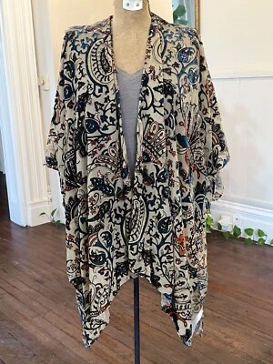 NWT Urban Outfitters Burn Out Velvet Semi Sheet Flowy Open Jacket Paisley Moss - Image 1 of 4