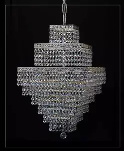 Orientalischer quadratischer Kronleuchter mit echtem Kristall Antik Silberfarben - Imagen 1 de 2