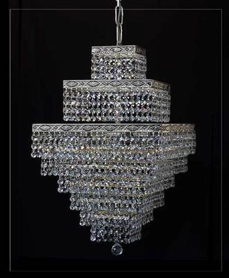 Orientale Quadrato Lampadario Con Vero Cristallo Antico Color Argento - Immagine 1 di 2