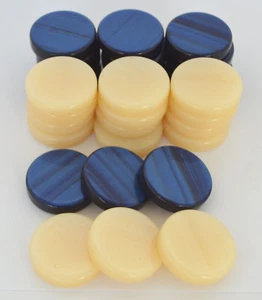 30 Acrylic Backgammon Checkers - Chips Blue & Ivory 1.4 inches - High Quality - Picture 1 of 2
