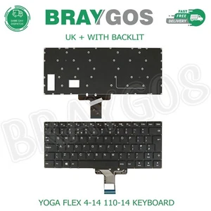 Replacement For Lenovo Yoga Flex 4-14 110-14 UK Laptop Keyboard With Backlight - Picture 1 of 3