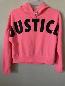 Justice Hot Coral Black Logo Dolman Long Sleeve Girls’ Pullover Hoodie Size 8 - Picture 1 of 4