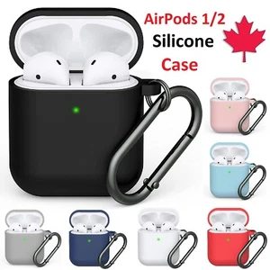 For Airpods 1/2 Case Soft Silicone Cover With Belt Clip Carabiner & Hand Strap - Picture 1 of 15