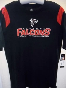 ATLANTA FALCONS YOUTH LARGE SIZE 14-16 BLACK TEE-SHIRT W/ STRIPES ON SHOULDERS - Picture 1 of 4