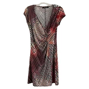 NEESHA Women Multicolor Geometric Print Wrap VNeck Short Sleeve Dress-SMALL/MED - Picture 1 of 9