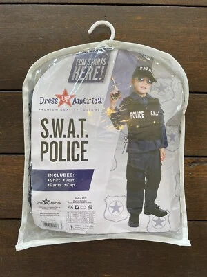 DRESS UP AMERICA 4 Piece S.W.A.T. POLICE Role Play Outfit Costume L 12-14 NEW - Image 1 of 4