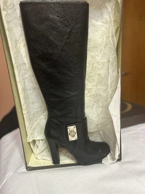 Botas Enzo Angiolini para mujer talla 7,5 cuero negro tacón alto hebilla correa cremallera Foto 1 de 4