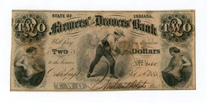 1858 $2 The Farmers and Drovers Bank - Petersburg, INDIANA Note (Ormsby) AU - Picture 1 of 2