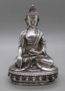 Fine Old Antique Tibetan Nepal Sterling Silver Shakyamuni Buddha Statue 4" 297g - Picture 1 of 17