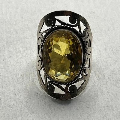 Vintage Citrine Solid 925 Sterling Silver  Ring  Size 6, 925 - Image 1 of 4