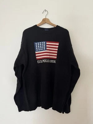 U.S. Polo Assn. American Flag Sweater Men’s XXL Black Vintage - Image 1 of 4