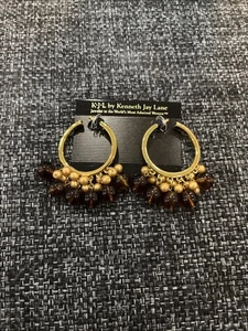 QVC Kenneth Jay Lane Beads Fashion Guru Hoop Amber Earrings - Picture 1 of 6