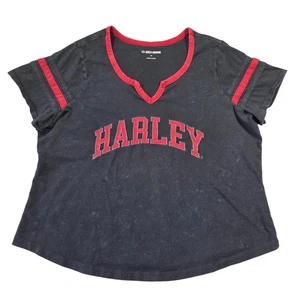 Harley Davidson Damen T-Shirt V-Ausschnitt Distressed Grafik Größe 1W Biker Grunge - Bild 1 von 5