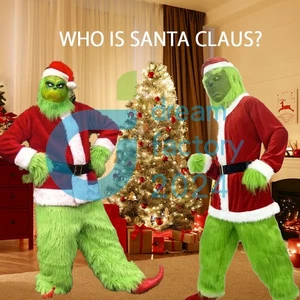 Christmas Green Fur Monster Santa Claus Cosplay Costume Santa Suit New Year Sets - Picture 1 of 23