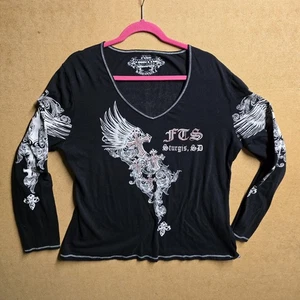 Camisa para mujer negra y rosa con acelerador completo salón Sturgis SD V cuello L Y2k aflicción - Imagen 1 de 6