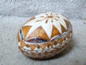 Vintage handbemalt Pysanky echtes Hühnerei russische polnische Emaille schwarz hellbraun braun  - Bild 1 von 7