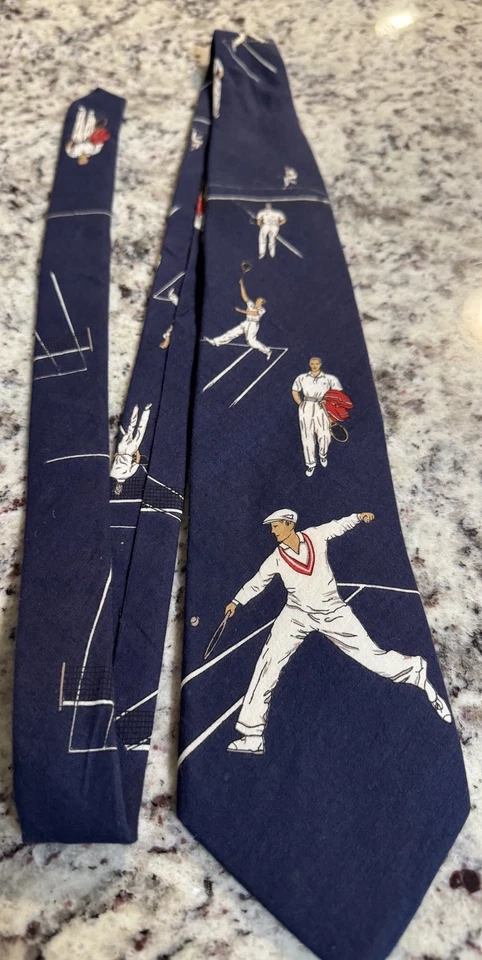 Corbata de cuello de tenis Lands End para hombre azul marino 100 % algodón cosida a mano en EE. UU. Foto 1 de 4