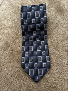 Pronto Uomo Black Blue Art Deco Dotted Geometric Window Silk Necktie One Size - Picture 1 of 5