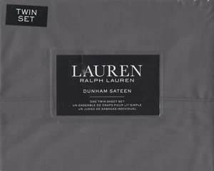 Juego de sábanas dobles Ralph Lauren Dunham satén gris carbón 3 piezas Cottage Chic 300TC - Imagen 1 de 4