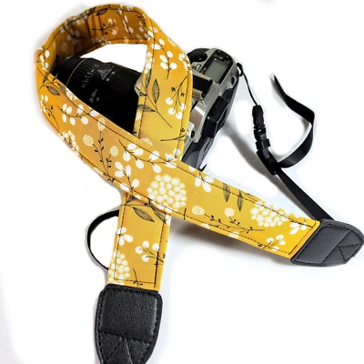 Yellow Floral Camera Strap - Dandelion Camera Strap -Double Padded Comfortable - Image 1 of 4