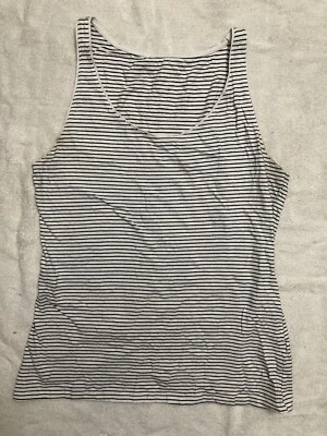 Camiseta sin mangas blanca negra a rayas H&M camisa sin mangas cuello redondo verano playa para mujer Foto 1 de 4