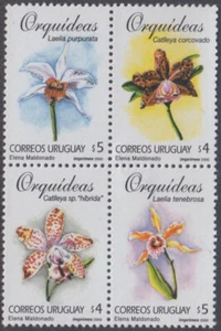 URUGUAY Sc # 1857a-d CPL MNH BLOQUE de 4 - ORQUÍDEAS - Imagen 1 de 1