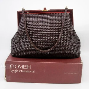 Vintage GLOMESH brown handbag - plastic/lucite frame - in original box - c1960s - Picture 1 of 16