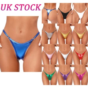 UK Womens Sexy Shiny Metallic G-String Thong Micro Bikini Briefs Panty Swimwear - Picture 1 of 109