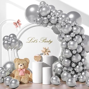 135Pcs Metallic Silver Balloons Garland Arch Kit Wedding, Birthday, Baby Shower - Picture 1 of 6