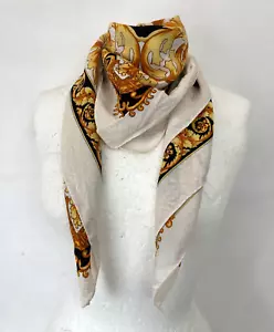 Vintage Seiden Halstuch Kopftuch weiß orange Barock Muster groß eckig - Bild 1 von 6