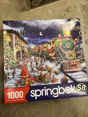 Santa Claus CHRISTMAS TRAIN Elves Springbok Jigsaw Puzzle 1000 Pcs - Image 1 of 2