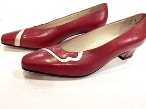 ZAPATOS DE SALÓN JOHANSEN 8N CUERO ROJO CON ACENTO GRIS PLATEADO PERFECTO HECHO EN - Imagen 1 de 11