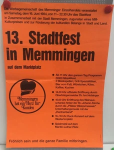 Original Plakat Poster 13.Stadtfest Memmingen 1984 - Bild 1 von 5