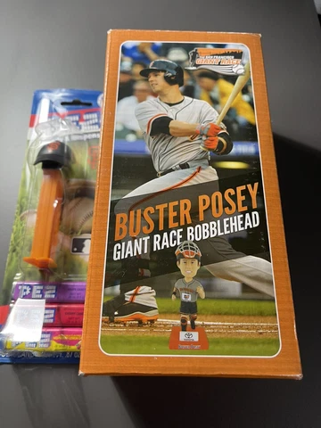 BUSTER POSEY GIANT RACEBOBBLEHEAD AND GIANTS PEZ DISPENSER SOLD TOGETHER Cover