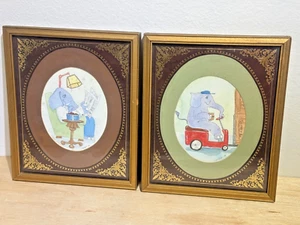 Watercolor Diptych | Elephant Memes | Signed "Crutchfield" | Dated 1979 & 1981 - Picture 1 of 10