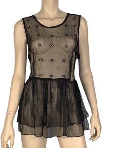  🌻TOI DU MONDE SIZE 4 (12 AU)  BLACK PEPLUM STYLE MESH TOP WITH BEADED NWT - Bild 1 von 12