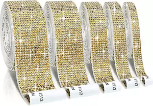 5 Rolls Self Adhesive Crystal Rhinestone Diamond Roll Ribbon Bling Gemstone Stri - Picture 1 of 7