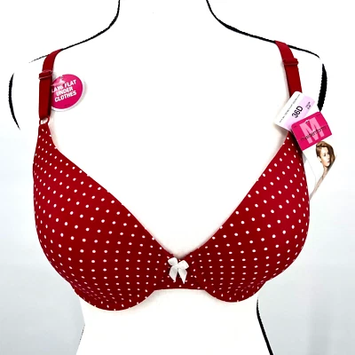 Sutiã Maidenform 36D camiseta vermelha com bolinhas brancas acolchoado com aro novo com etiquetas - Imagem 1 de 4