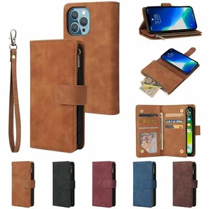 Flip Zipper Wallet Leather Phone Case For iPhone 11 12 13 Pro Max XR XS 6 7 8 SE - Picture 1 of 17