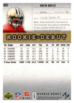 2006 Upper Deck Rookie Debut #60 Drew Brees NM - Image 1 of 2