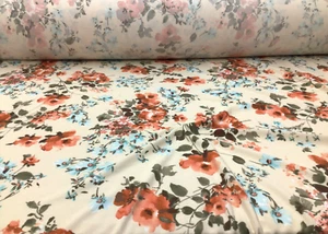 Printed Liverpool Textured Fabric Stretch Beige Orange Soft Mint  Floral 1N32 - Picture 1 of 1